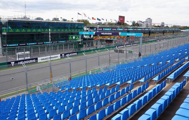 motor racing, Motorsport F1 GRAND PRIX, A general view of the main straight of the track after the Formula 1 Australian Grand Prix 2020 was cancelled at the the Albert Park Circuit in Melbourne, Friday, March 13, 2020. ( NO ARCHIVING, EDITORIAL USE ONLY, NO USE IN BOOKS WITHOUT CONSENT MELBOURNE VIC AUSTRALIA  Copyright: xSCOTTxBARBOURx 20200313001456373206