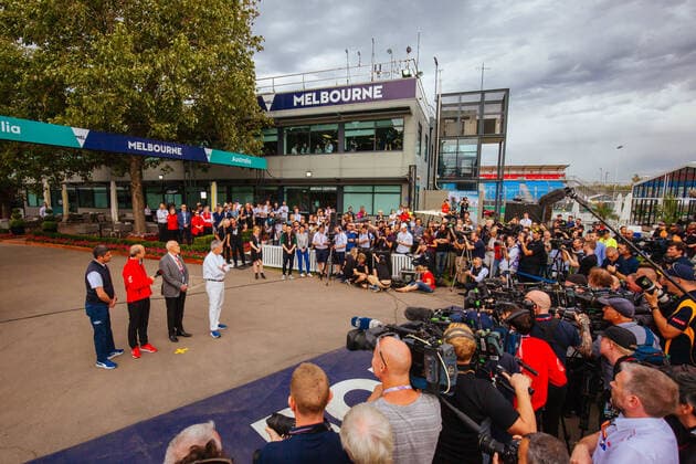 March 13, 2020: Melbourne, Australia - March 13 2020: A press conference, PK, Pressekonferenz from Chase Carey, Andrew Westacott, Michael Masi and Paul Little is held at Albert Park after the 2020 Formula 1 Australian Grand Prix is cancelled - ZUMAp121 20200313_zsp_p121_028 Copyright: xChrisxPutnamx