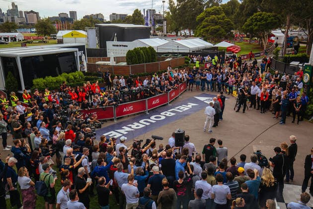 March 13, 2020: Melbourne, Australia - March 13 2020: A press conference, PK, Pressekonferenz from Chase Carey, Andrew Westacott, Michael Masi and Paul Little is held at Albert Park after the 2020 Formula 1 Australian Grand Prix is cancelled - ZUMAp121 20200313_zsp_p121_031 Copyright: xChrisxPutnamx