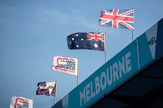 Flag of Great Britain and Australia waving on the pit roof, Formula 1, Grand Prix of Australia, Albert Park Circuit Melbourne, race cancellation, 13 03 2020 Formula 1, Grand Prix of Australia, Albert Park Circuit Melbourne, race cancellation, 13 03 2020 Melbourne Copyright: xMemmlerx Eibner-Pressefotox EP_mmr