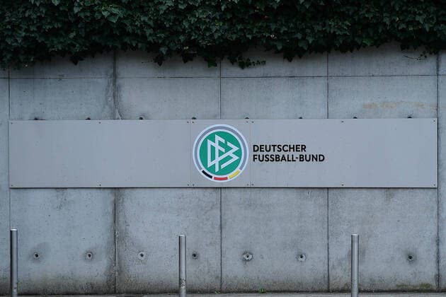 DFB-Zentrale am 12.03.2020 in der Commerzbank-Arena in Frankfurt am Main Schriftzug und Logo an der Fassade der DFB-Zentrale in Frankfurt am Main *** DFB headquarters on 12 03 2020 in the Commerzbank Arena in Frankfurt am Main Writing and logo on the facade of the DFB headquarters in Frankfurt am Main xRx