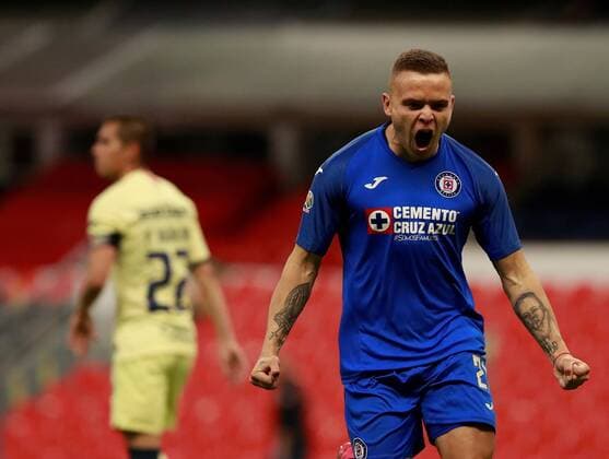 Cruz Azul s Jonathan Rodríguez celebrates after scoring against America corresponding to day 10 of the Mexican soccer tournament, held at the Azteca stadium in Mexico City, Mexico, 15 March 2020. This event is carried out preventively without a public and behind closed doors due to the worldwide health alert of the Covid19 virus. EFE Jorge Núnez AMERICA - CRUZ AZUL !ACHTUNG: NUR REDAKTIONELLE NUTZUNG!  Copyright: xJorgexNúnezx MEX7699 20200316-637199343551961492
