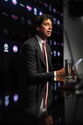 AFL PRESSER, AFL CEO Gillon McLachlan addresses the media during a press conference, PK, Pressekonferenz at Marvel Stadium in Melbourne, Monday, March 16, 2020. ( NO ARCHIVING, EDITORIAL USE ONLY, NO USE IN BOOKS WITHOUT CONSENT MELBOURNE VIC AUSTRALIA  Copyright: xJAMESxROSSx 20200316001457232236