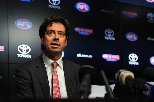 AFL PRESSER, AFL CEO Gillon McLachlan addresses the media during a press conference, PK, Pressekonferenz at Marvel Stadium in Melbourne, Monday, March 16, 2020. ( NO ARCHIVING, EDITORIAL USE ONLY, NO USE IN BOOKS WITHOUT CONSENT MELBOURNE VIC AUSTRALIA  Copyright: xJAMESxROSSx 20200316001457232355