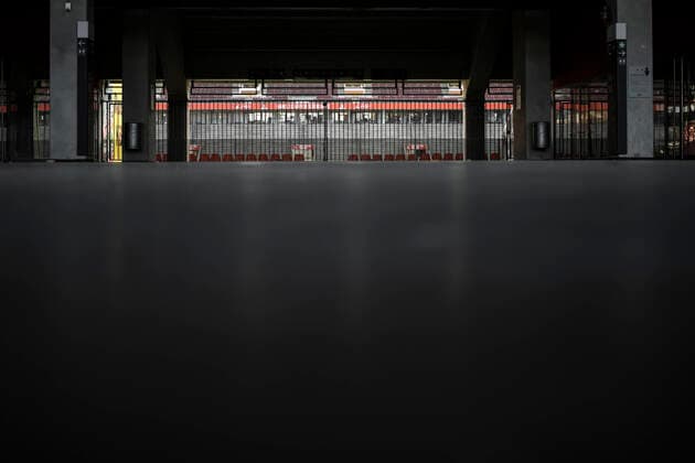 Cologne, Stadtpark, 18 03 2020 RheinEnergieStadion football ground of 1 FC Köln lights up empty and remains closed for a while