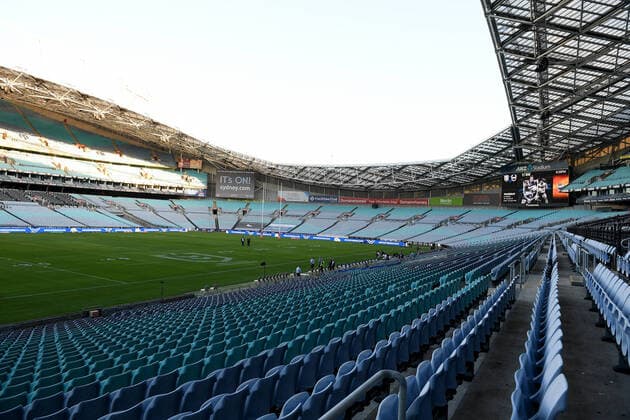 NRL BULLDOGS COWBOYS, An empty ANZ Stadium is seen ahead of the round 2 NRL match between the Canterbury-Bankstown Bulldogs and the North Queensland Cowboys at ANZ Stadium in Sydney, Thursday, March 19, 2020. The game will be played to an empty stadium behind closed doors due to the coronavirus pandemic. ( NO ARCHIVING, EDITORIAL USE ONLY, NO USE IN BOOKS WITHOUT CONSENT Sydney NSW AUSTRALIA  Copyright: xDANxHIMBRECHTSx 20200319001458112436