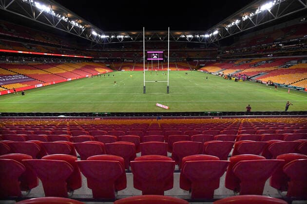 NRL BRONCOS RABBITOHS, Players are seen warming up inside an empty stadium devoid of fans before the round two NRL match between the Brisbane Broncos and South Sydney Rabbitohs at Suncorp Stadium in Brisbane, Friday, March 20, 2020. ( NO ARCHIVING, EDITORIAL USE ONLY, NO USE IN BOOKS WITHOUT CONSENT BRISBANE QLD AUSTRALIA  Copyright: xDARRENxENGLANDx 20200320001458369379