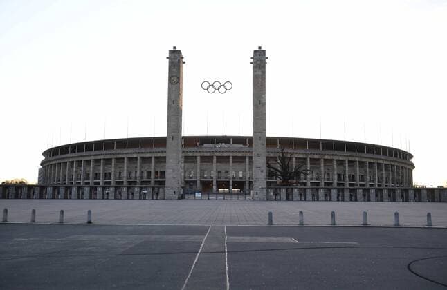 Berlin in the phase of the coronavirus crisis, in the picture the Olympic Stadium on the evening of the cancelled city derby between Hertha BSC and 1 FC Union Berlin, 21 03 2020, Copyright: xMatthiasxKochx