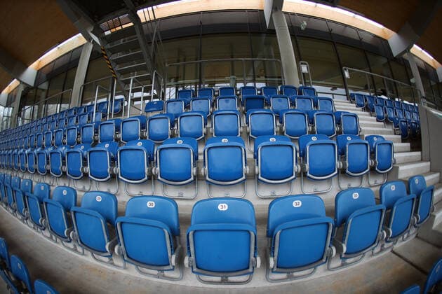 Stuttgarter Kickers PK Corona Virus Germany, Stuttgart, 12 03 2020, Football, Oberliga BW, Season 2019 2020, Stuttgarter Kickers PK Corona Virus GAZI Stadium on the Waldau empty seats