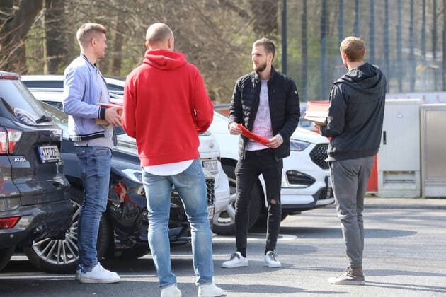 1. FC Köln Corona 1. Fussball Bundesliga Saison 2019 2020 Geißbockheim Köln Deutschland 27.03.2020 Von links: Simon Terodde Toni Leistner Dominick Drexler Marcel Risse (alle 1. FC Köln)