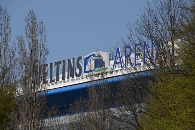 27 03 2020, Football GER, Season 2019 2020, 1 Bundesliga, Veltins Arena FC Schalke 04, in the lettering on the Arena Gelsenkirchen North Rhine-Westphalia Germany Team2