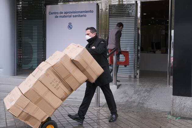 The Santiago Bernabeu Stadium becomes a great logistics center for medical equipment on March 31, 2020 in Madrid, Spain. Cordon Press  xx xx