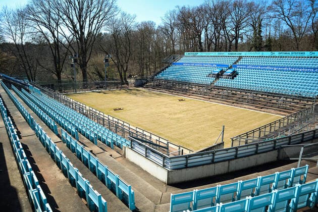 Steffi Graf Stadium in waiting mode for the lawn tournament, premiere start 2020 or 2021, LTTC Rot Weiß, Berlin, 01 04 2020,