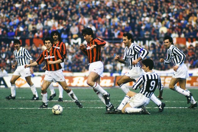 CARLO ANCELOTII, ROBERTO DONADONI, RUUD GULLIT, AC Milan, LUCIANO FAVARO,ANTONIO CABRINI, IAN RUSH, MARINO MAGRIN, Juventus, Serie A, Juventus vs Milan 0-1, Torino SERIE A 1987-88 JUVENTUS-MILAN 0-1