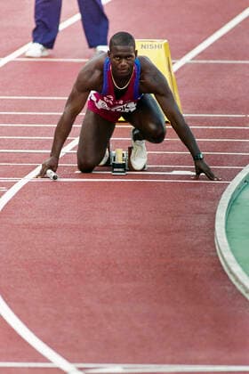 910825 Athletics, World Athletics Championships: Ben Johnson of Canada during 4x100 m relay at The World Athletics Championships on August 25, 1991 in Tokyo, Japan. BILDBYRAN *** 910825 Athletics, World Athletics Championships Ben Johnson of Canada during 4x100 m relay at The World Athletics Championships on August 25, 1991 in Tokyo, Japan BILDBYRAN,  Copyright: BILDBYRAN 910825039