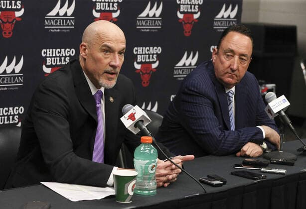 April 9, 2020, USA: Bulls vice president of basketball operations John Paxson, left, and general manger Gar Forman will still play roles in the Bulls front office. USA - ZUMAm67_ 20200409_zaf_m67_001 Copyright: xNuccioxDinuzzox