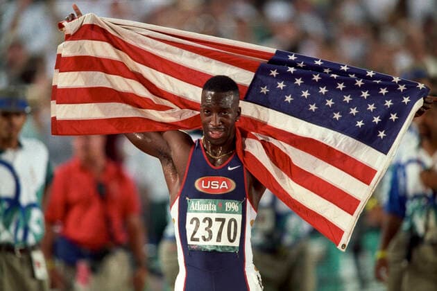 Track and Field Michael Johnson Olympics Michael Johnson after winning the gold medal in the 400m at the 1996 Olympic Summer Games. Atlanta GA USA Copyright: xStevenxE..xSutton DUOMO PCNx TF0102 107499