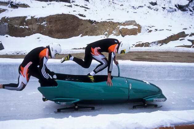 Bobsled Two man bobsled team pushing off at the start. ,model released, Symbolfoto Copyright: xPaulxJ..xSutton DUOMO PCNx BD0201 106016