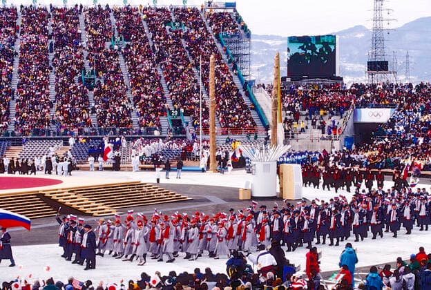 Olympic Opening Ceremonies Team Russia marching in the Opening ceremonies at the 1998 Olympic Winter games, Winterspiele,Spiele, Summer games Albertville, France Nagano Japan Copyright: xPaulxJxSutton DUOMO PCNx CR0701 106015