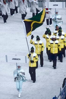 Olympic Opening Ceremonies Team Jamaica marching in the Opening ceremonies at the 1988 Olympic Winter games, Winterspiele,Spiele, Summer games Calgary, Alberta, Canada Calgary Alberta Canada Copyright: xStevenxE.xSutton DUOMO PCNx CR0702 106021