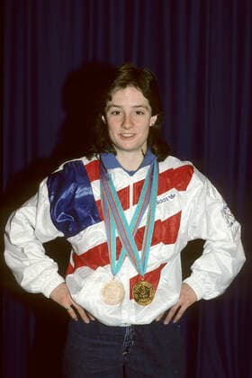 Speedskating Bonnie Blair USA with her medals at the 1988 Olympic Winter games, Winterspiele,Spiele, Summer games Calgary Alberta Cananda Copyright: xPaulxJxSutton DUOMO PCNx SS0101 063470