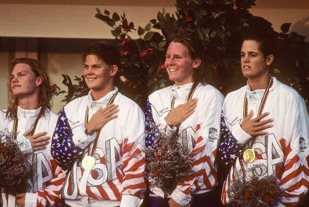 Swimming Dara Torres (R) with gold medal 4X100 free relay team at the 1992 Olympic Summer Games Barcelona Spain Copyright: xPaulxJxSutton DUOMO PCNx SW1301 106362