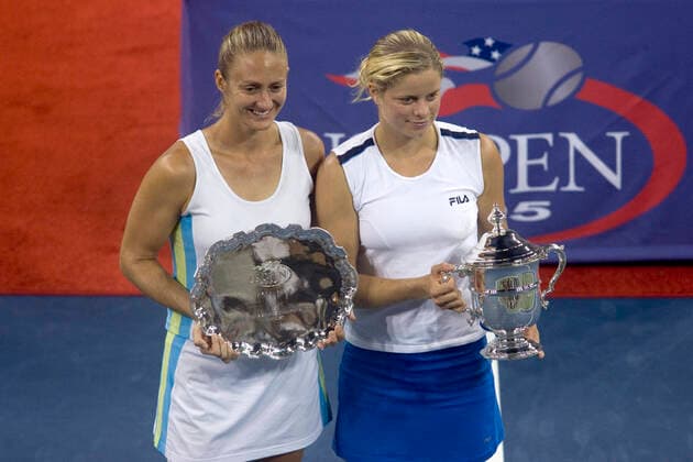 Tennis, US Open Damen Finale 2005, Kim Clijsters - Mary Pierce Kim Clijsters and Mary Pierce after the Women s final at the 2005 US Open Tennis, Flushing New York. September 10, 2005 New York New York USA Copyright: xPaulxJxSuttonx TN1317_106560