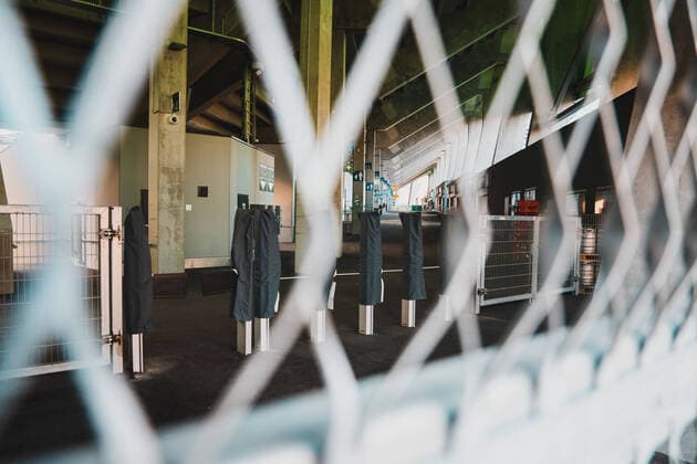 THEME IMAGE the closed football stadium of SK Rapid Wien Due to the corona crisis, the Austrian League is suspended It is not yet clear when soccer matches will take place, Generali Arena, Vienna, Austria on 2020 04 12 Vienna  EP_sro