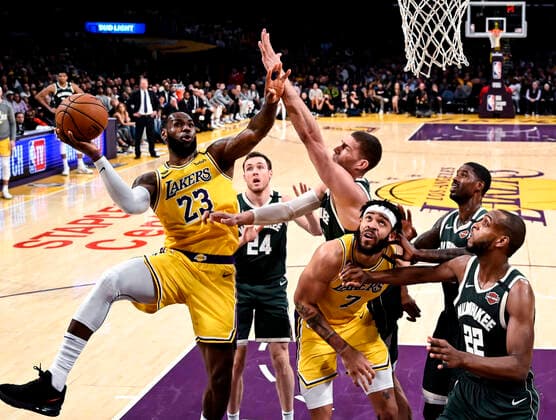 April 13, 2020: FILE: ESPN reported that executives and trainers have been discussing a 25-day plan for the season to resume. What they re looking at is a 25-day return to basketball window. An 11-day series of individual workouts, where there d be social distancing for a period of time, and then hopefully if the clearance comes that they can play five-on-five basketball, a 14-day training camp. PICTURED: March 6, 2020, Los Angeles, California, U.S: Los Angeles Lakers LEBRON JAMES (23) shoots during an NBA, Basketball Herren, USA basketball game between Los Angeles Lakers and Milwaukee Bucks, Friday, March 6, 2020, in Los Angeles. Los Angeles U.S. - ZUMAc68_ 20200306_zaf_c68_091 Copyright: xRingoxChiux