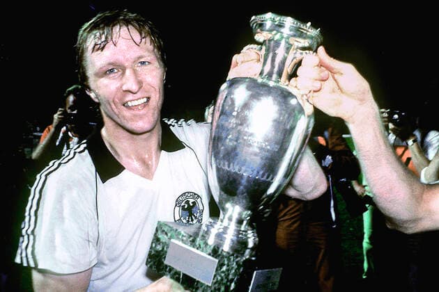 HRUBESCH Horst Team Germany European Champion The double goal scorer with the European Cup at the award ceremony UEFA European Football Championships 1980 Final Match Germany Belgium in Italy on 22 June 1980 in the Olympic Stadium in Rome