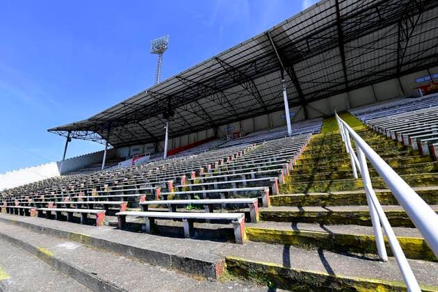 BRUSSELS, BELGIUM - APRIL 16 : Illustration picture of the Bosuil Stadium, home of Royal Antwerp FC, during the lockdown to stop the spreading of Covid-19. The Jupiler Pro League championship is suspended due to the outbreak of COVID-19. And there wil be no mass events until august 31. Illustration pictures on April 16, 2020 in Brussels, Belgium, 16 04 2020 FOOTBALL : Coronavirus en Belgique - 16 04 2020 PhotoNews Panoramic 