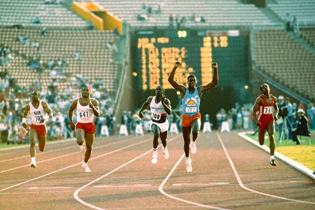 T&F Carl Lewis Carl Lewis winning the 100m final at the 1984 US Olympic Track and Field Team Trials. Los Angeles LA Coliseum California United States Copyright: xPaulxJxSutton DUOMO PCNx TF8401_0008