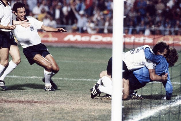 SCHUMACHER Harald Toni Goalkeeper Team Germany with captain DIETZ Bernard and MUELLER Hansi cheer after the victory UEFA European Football Championships 1980 Final Match Germany Belgium in Italy on 22 June 1980 in the Olympic Stadium in Rome