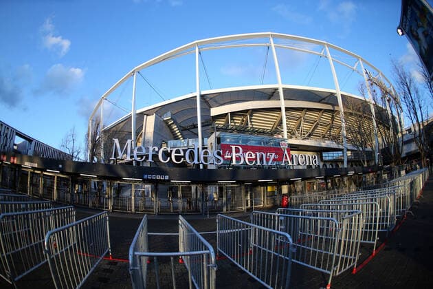 VfB Stuttgart DSC Arminia Bielefeld Germany, Stuttgart, 25 04 2020, football, 2 Bundesliga, season 2019 2020, VfB Stuttgart DSC Arminia Bielefeld Overview Mercedes Benz Arena Stadium empty Ghost games, DFL DFB REGULATIONS PROHIBIT ANY USE OF PHOTOGRAPHS AS IMAGE SEQUENCES AND OR QUASI VIDEO