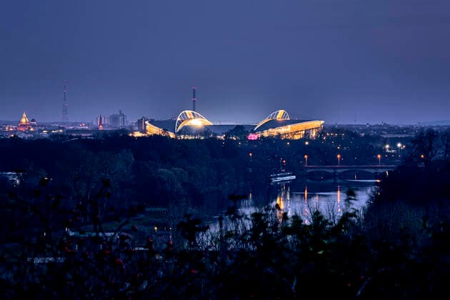 Leizpig Red Bull Arena The illuminated Red Bull Arena in Leipzig 20191128MIC0042