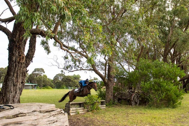 Bilder des Jahres 2020, Sport 04 April Sport Themen der Woche KW18 Sport Bilder der Tages RACING BARWON HEADS TRACKWORK, Champion jumps jockey Steven Pateman rides Siempro over the jumps during a trackwork session at Barwon Heads, Victoria, Monday, April 27, 2020. Steven Pateman will be riding at next weeks jumps meeting at Warrnambool.( NO ARCHIVING, EDITORIAL USE ONLY, NO USE IN BOOKS WITHOUT CONSENT MELBOURNE VIC AUSTRALIA  Copyright: xVINCExCALIGIURIx 20200427001465388878