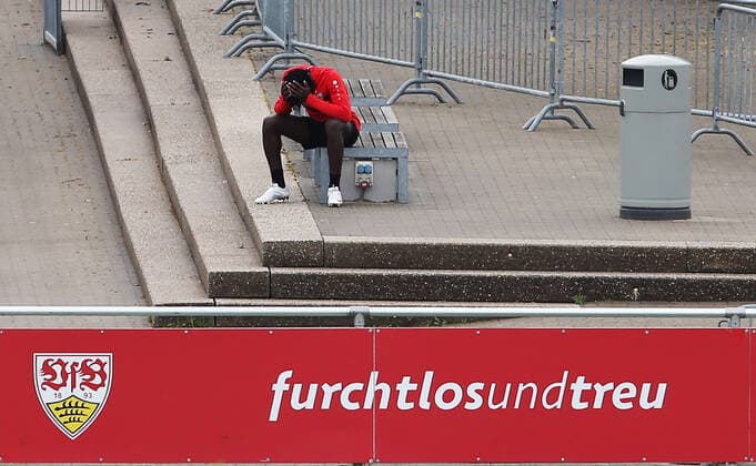 28 04 2020, Germany, Stuttgart, Football 2 Bundesliga, VfB Stuttgart Training Tanguy Coulibaly disappointed
