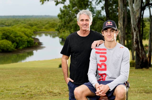 MOTORSPORT JACK DOOHAN FEATURE, Multiple world 500cc World Championship, WM, Weltmeisterschaft winning motorcyclist Mick Doohan (left) and son Jack pose for a photograph on the Gold Coast, Wednesday, April 29, 2020. Jack Doohan remains committed to his goal of breaking into Formula One despite his motorsport career being put on hold due to the COVID-19 pandemic. ( NO ARCHIVING, EDITORIAL USE ONLY, NO USE IN BOOKS WITHOUT CONSENT BRISBANE QLD AUSTRALIA  Copyright: xDAVExHUNTx 20200429001466086882