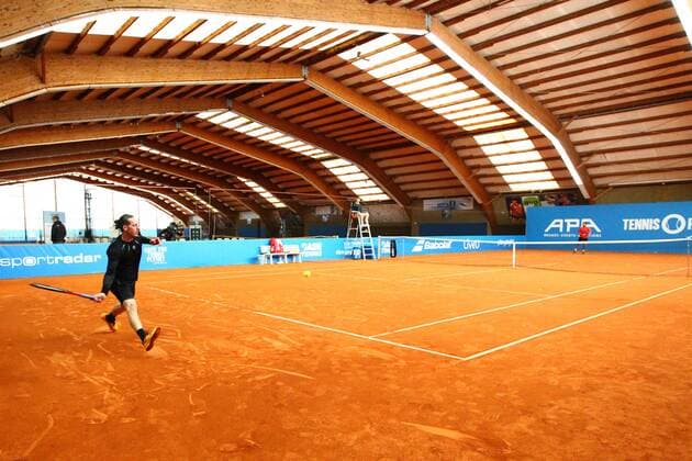 Jean Marc Werner on the left playing against Benjamin Hassan at the Tennis Exhibition Series in Hoehr Grenzhausen on the right Tennis Exhibition Series in Hoehr Grenzhausen Tennis Exhibition Series in Hoehr Grenzhausen Hoehr Grenzhausen Copyright: xEibner-Pressefotox