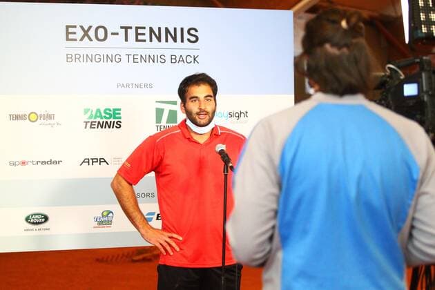 Benjamin Hassan with protective mask during an interview at the Tennis Exhibition Series in Hoehr Grenzhausen Tennis Exhibition Series in Hoehr Grenzhausen Tennis Exhibition Series in Hoehr Grenzhausen Tennis Exhibition Series in Hoehr Grenzhausen Copyright: xEibner-Pressefotox