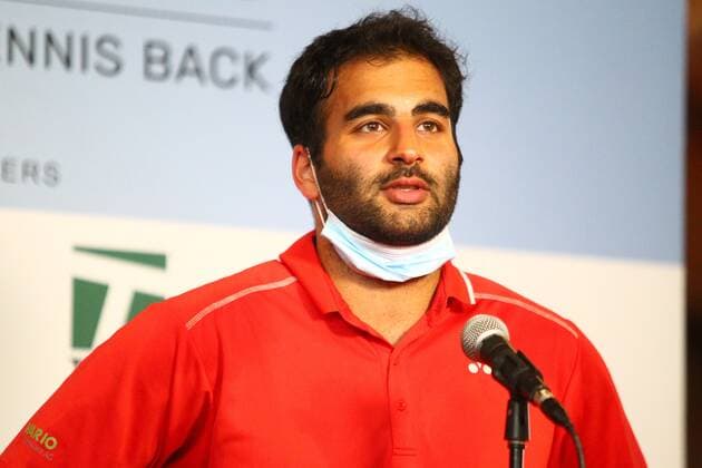 Benjamin Hassan with protective mask during an interview at the Tennis Exhibition Series in Hoehr Grenzhausen Tennis Exhibition Series in Hoehr Grenzhausen Tennis Exhibition Series in Hoehr Grenzhausen Tennis Exhibition Series in Hoehr Grenzhausen Copyright: xEibner-Pressefotox