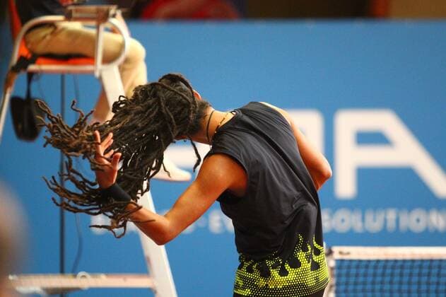 Dustin Brown with waving hair at Tennis Exhibition Series in Hoehr Grenzhausen Tennis Exhibition Series in Hoehr Grenzhausen Tennis Exhibition Series in Hoehr Grenzhausen Tennis Exhibition Series in Hoehr Grenzhausen Copyright: xEibner-Pressefotox