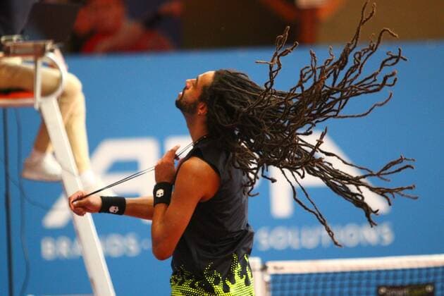 Dustin Brown with waving hair at Tennis Exhibition Series in Hoehr Grenzhausen Tennis Exhibition Series in Hoehr Grenzhausen Tennis Exhibition Series in Hoehr Grenzhausen Tennis Exhibition Series in Hoehr Grenzhausen Copyright: xEibner-Pressefotox