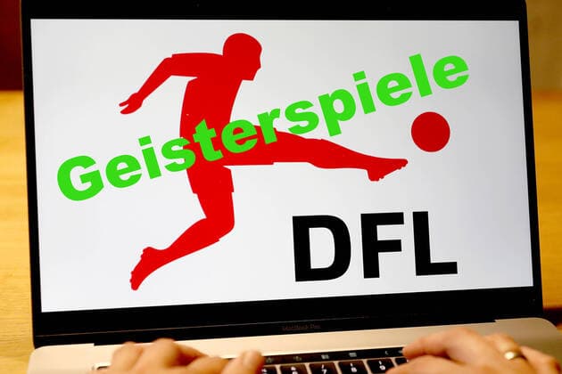 Symbol photo on 02 05 2020 The DFL logo on a laptop Postpones the decision when and if the Bundesliga can start again MH