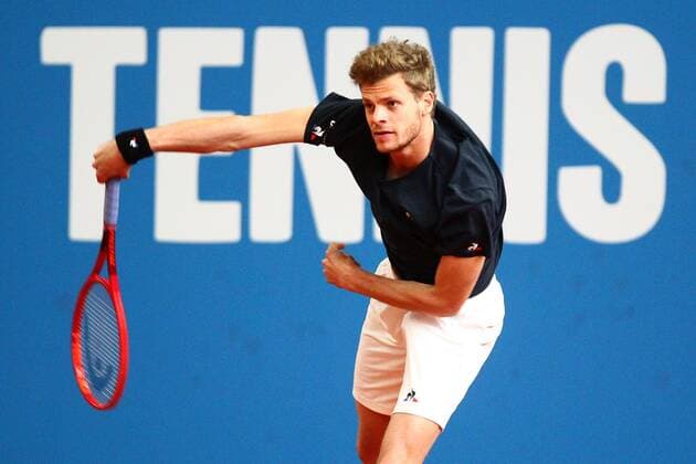 Yannick Hanfmann in front of a tennis lettering on the board at the Tennis Exhibition Series in Hoehr Grenzhausen Tennis Exhibition Series in Hoehr Grenzhausen Tennis Exhibition Series in Hoehr Grenzhausen Copyright: xWeissx Eibner-Pressefotox EP_rws