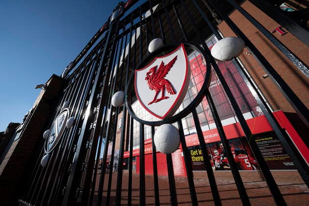(200503) -- LIVERPOOL, May 3, 2020 -- Liverpool Football Club s Anfield Stadium is locked and empty as events continue to be suspended during the COVID-19 pandemic in Liverpool, Britain, May 2, 2020. (Photo by Jon Super Xinhua) (SP) BRITAIN-LIVERPOOL-COVID-19-PREMIER LEAGUE HanxYan 