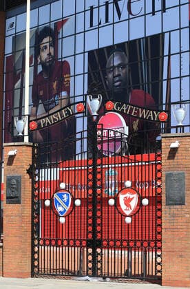 May 4th 2020, Liverpool, United Kingdom; Anfield stadium during the suspension of the Premier League due to the Covid-19 virus pandemic; the locked and deserted Paisley Gateway entrance to the Kop  ActionPlus12218565 DavidxBlunsden