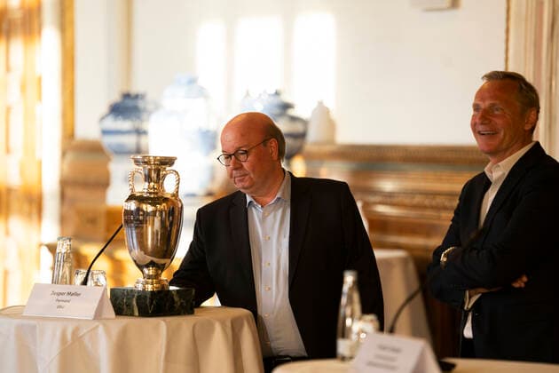 Copenhagen Mayor Frank Jensen, Chairman of DBU Jesper Moeller, Chairman of DBU, President of Parken Sport Entertainment Bo Rygaard, and Culture and Leisure Mayor of Copenhagen Municipality Franciska Rosenkilde, at a press conference on clarification at the Copenhagen European Championships in the summer of 2021, at the Copenhagen Seaport May 7, 2020, Copenhagen Denmark,  Copyright: UngerxAnthon AnthonxUngerx cop333 spdk20200507-201450-L