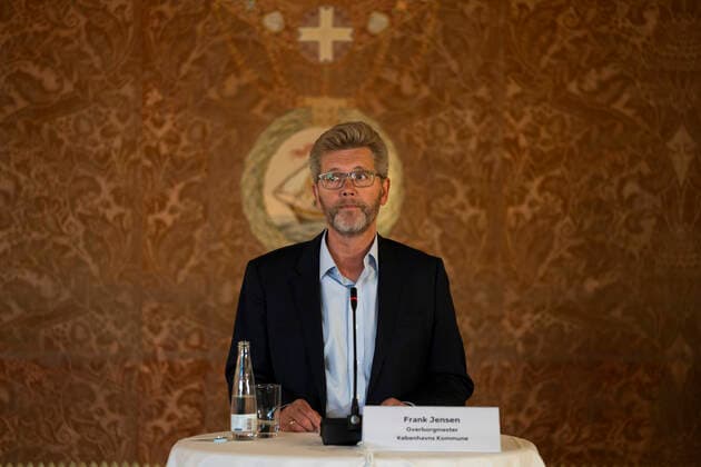 Copenhagen Mayor Frank Jensen, Chairman of DBU Jesper Moeller, Chairman of DBU, President of Parken Sport Entertainment Bo Rygaard, and Culture and Leisure Mayor of Copenhagen Municipality Franciska Rosenkilde, at a press conference on clarification at the Copenhagen European Championships in the summer of 2021, at the Copenhagen Seaport May 7, 2020, Copenhagen Denmark,  Copyright: UngerxAnthon AnthonxUngerx cop333 spdk20200507-201554-L