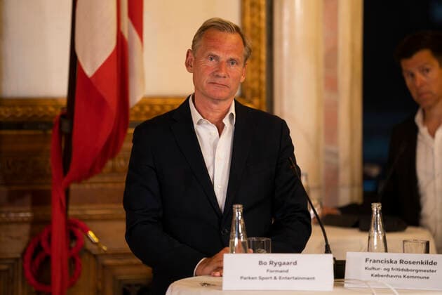Copenhagen Mayor Frank Jensen, Chairman of DBU Jesper Moeller, Chairman of DBU, President of Parken Sport Entertainment Bo Rygaard, and Culture and Leisure Mayor of Copenhagen Municipality Franciska Rosenkilde, at a press conference on clarification at the Copenhagen European Championships in the summer of 2021, at the Copenhagen Seaport May 7, 2020, Copenhagen Denmark,  Copyright: UngerxAnthon AnthonxUngerx cop333 spdk20200507-203114-L